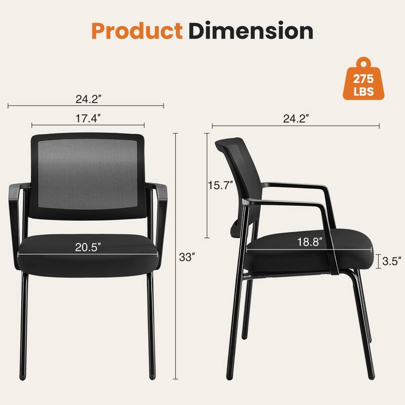 2-piece Mesh Back Stacking Chair,Upholstered Arm Chair with Sturdy Metal Frame