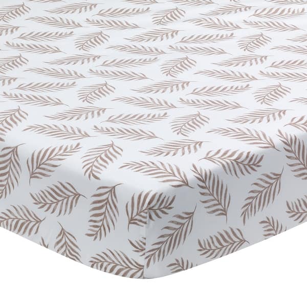 slide 2 of 6, Lambs & Ivy Signature Taupe Leaves Print Organic Cotton Fitted Crib Sheet