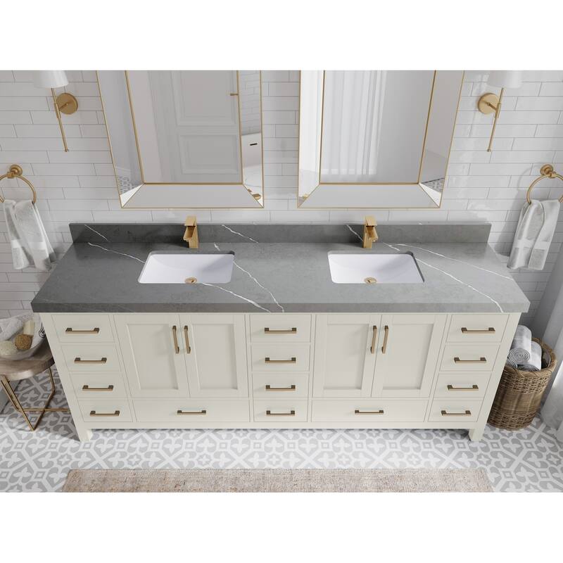 Willow Collection 84 in. W x 22 in. D Malibu Double Sink Bathroom Vanity with Countertop - 2" Piatra Gray - Fine Grain