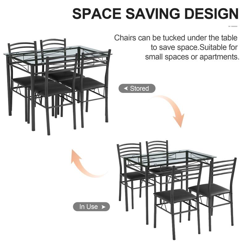 VECELO Sliver Dining Table and Chairs, Dining Sets with 4 Placemats