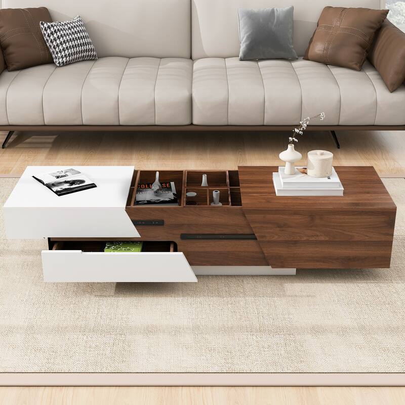 Modern Extendable Sliding Top Coffee Table with Storage