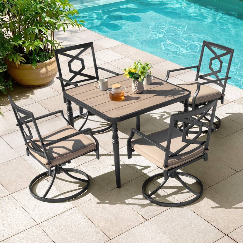 Patio Metal Dining Set of 5 with Padded Cushions and Umbrella Hole