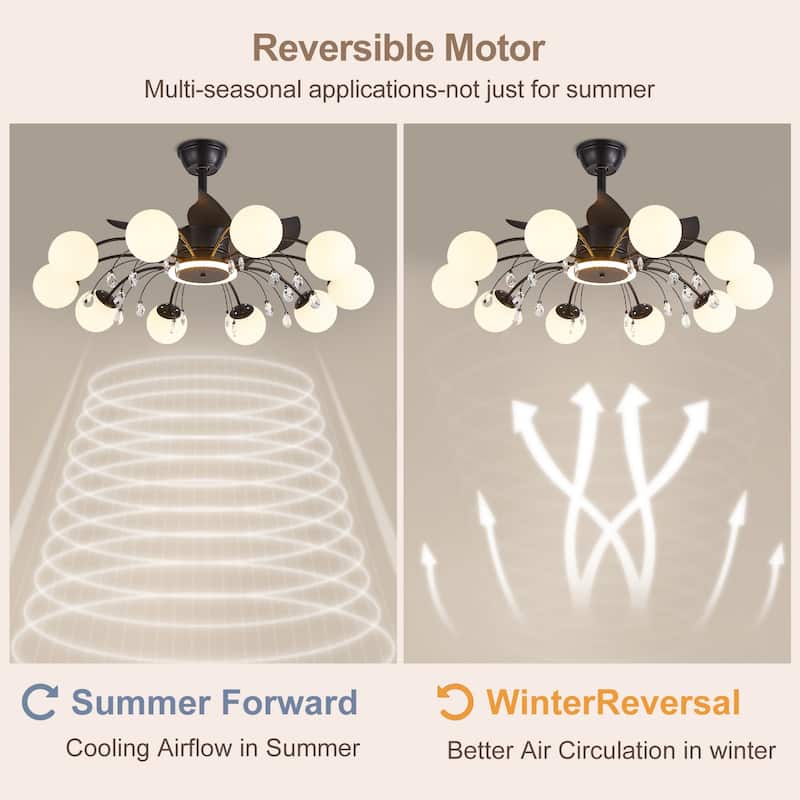 31in. Indoor Gold Modern Ceiling Fan with Light, Reversible Fandelier with Light Bulbs and Remote for Living Room