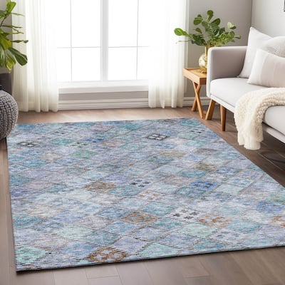Machine Washable Indoor/ Outdoor Boho Modern Chantille Rug
