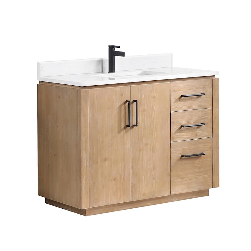 San Single Bath Vanity with Composite Stone Top without Mirror - 42in. - Fir Wood Brown