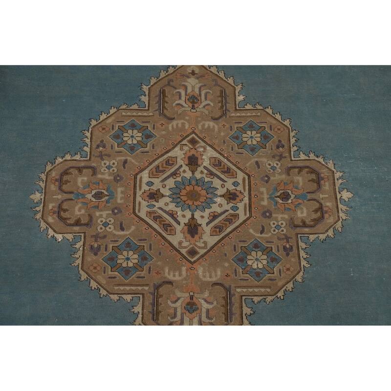 Blue Tabriz Vintage Persian Area Rug Hand-Knotted Wool Carpet - 9'4" x 12'7"