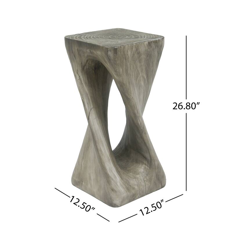 Roomfitters Twist Sculptural Outdoor Side Table, Wood-Look Lightweight Concrete Garden Stool