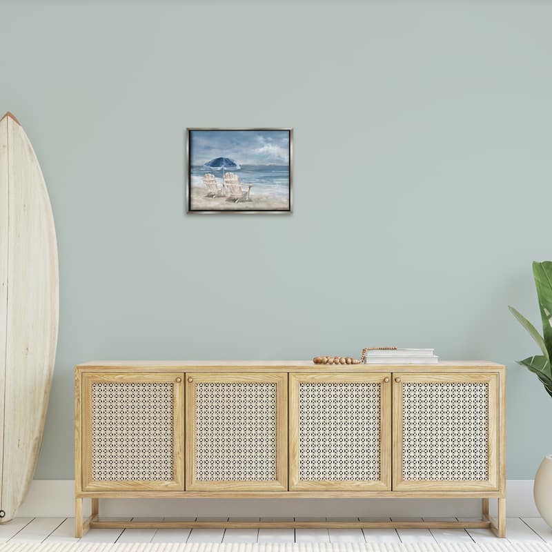 Stupell Serene Beach Chairs Framed Floater Canvas Wall Art Design by Carson Lyons