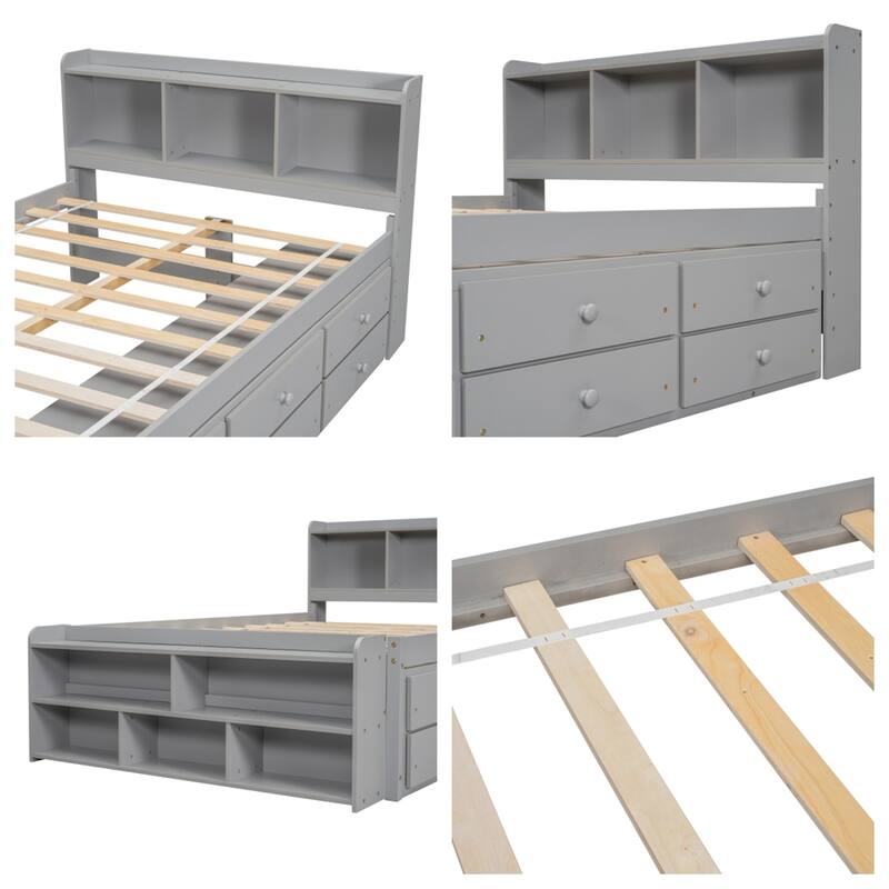 Full Bed with Bookcase Headboard, Under bed Storage Drawers
