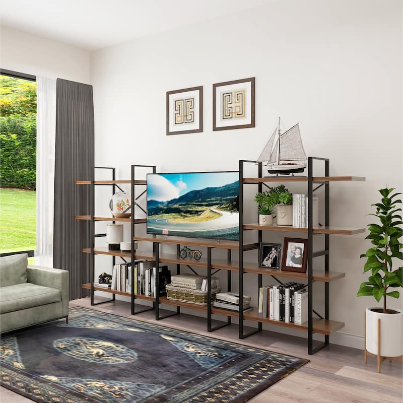 Davee Furniture Open Walnut Shelves 10-tier Entertainment TV Stand - 56.69*118.11*13.78 inches - 56.69*118.11*13.78 inches - Walnut
