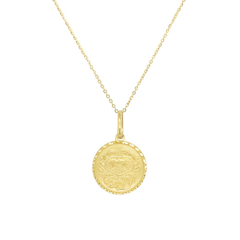 Zodiac Sign Necklace 14k Gold - Coin Pendant - 16-18 Inch Yellow Gold Necklace for Her - Women's Neckace - CANCER