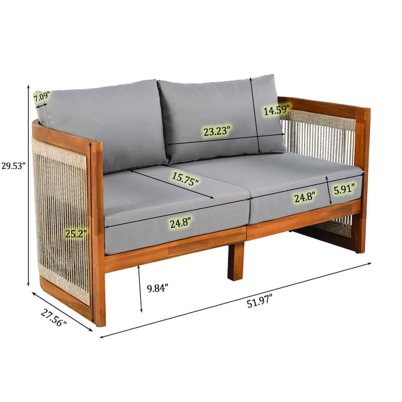 Christopher Knight Home - Outdoor 8-Piece Acacia Wood Patio Conversation Set with Rope Weave and Slatted Coffee Tables