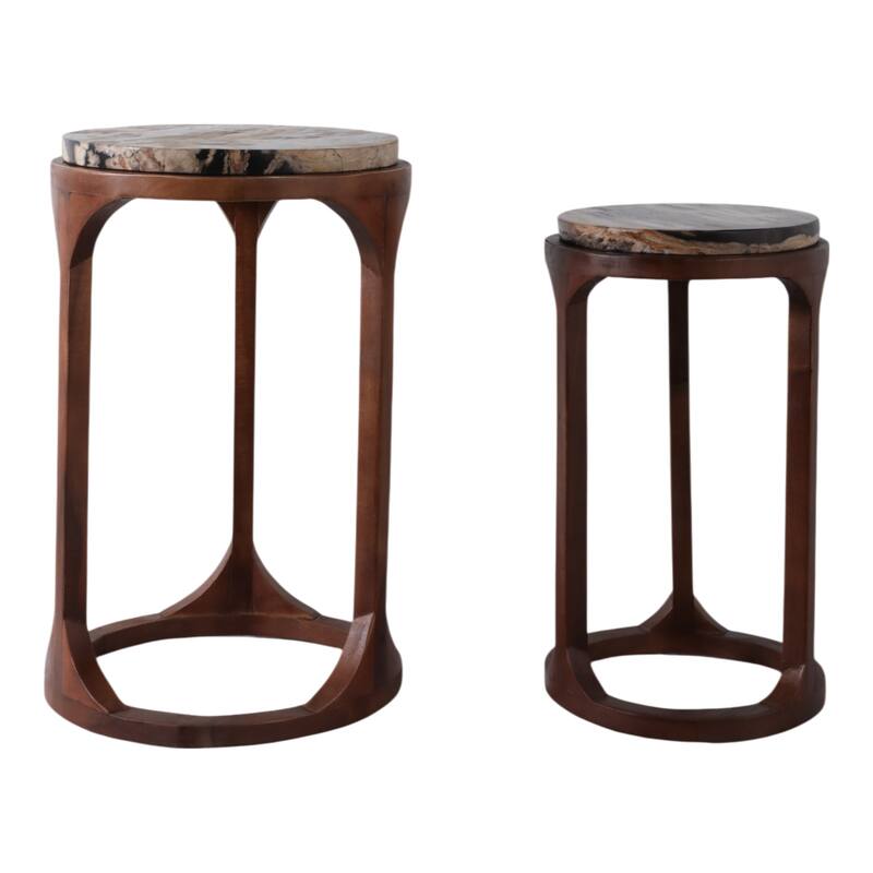 Wood Top Accent Tables Top Modern Round (Set of 2) - 20/23" Brown - 14.25" x 14.25" x 23.25"