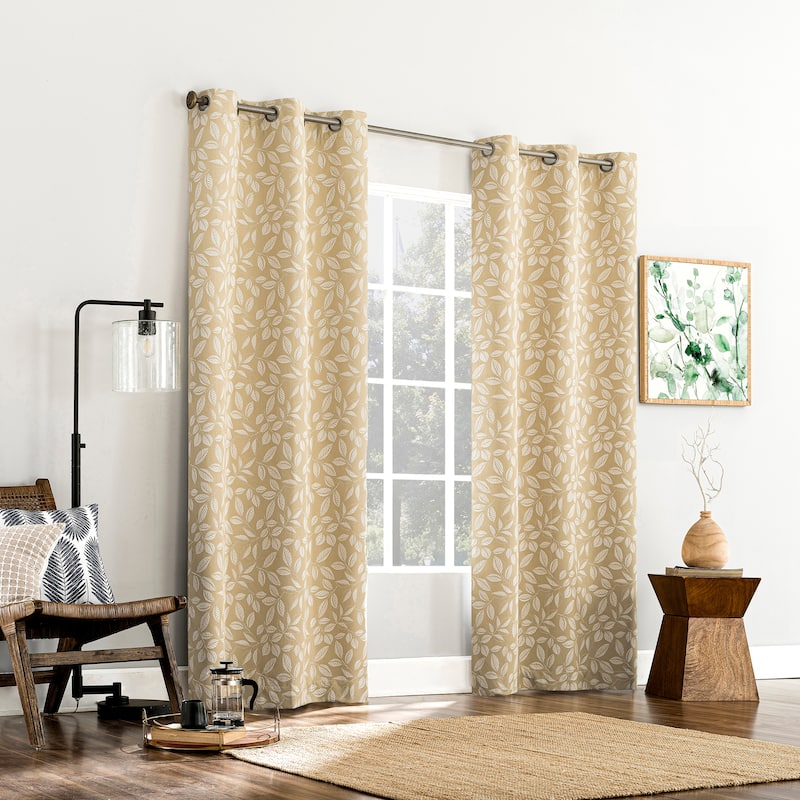 Sun Zero Satti Embroidered Leaf Total Blackout Grommet 1-Piece Curtain Panel, Single Panel
