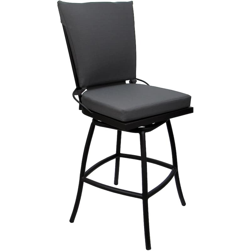 Outdoor Bar Stool Counter 26" 30" Extra Tall 34" - Jamey without Arms - Dark Gray Linen - Black - Counter Height