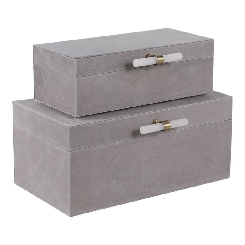 Wood Decorative Boxes with Lid Stone Handle (Set of 2) - 5/6" Gray - 14" x 9.25" x 6.5"