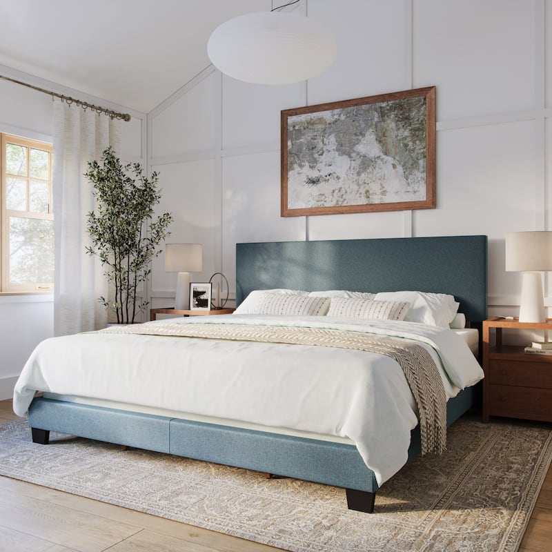 Celeste Modern Upholstered Bed, Box Spring Required - Blue - King