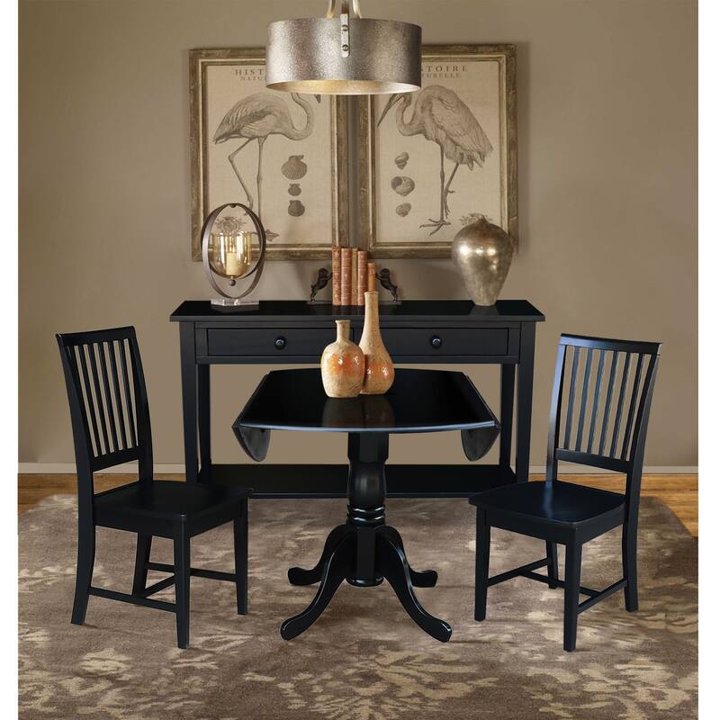 Retro Coffee Table Set with Mission Chairs - Solid Wood & Parawood, 3-Piece Living Room Furniture, Black Finish