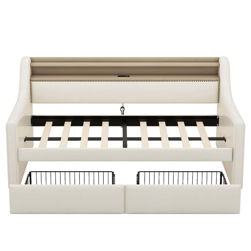 Twin Size Daybed with Storage Drawers, Charging Station and LED Lights