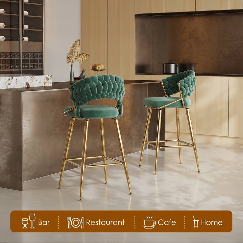 25.2" Modern Velvet Counter Stool with Gold Accents, Ergonomic Design & Plush Seat for Kitchen Island & Bar