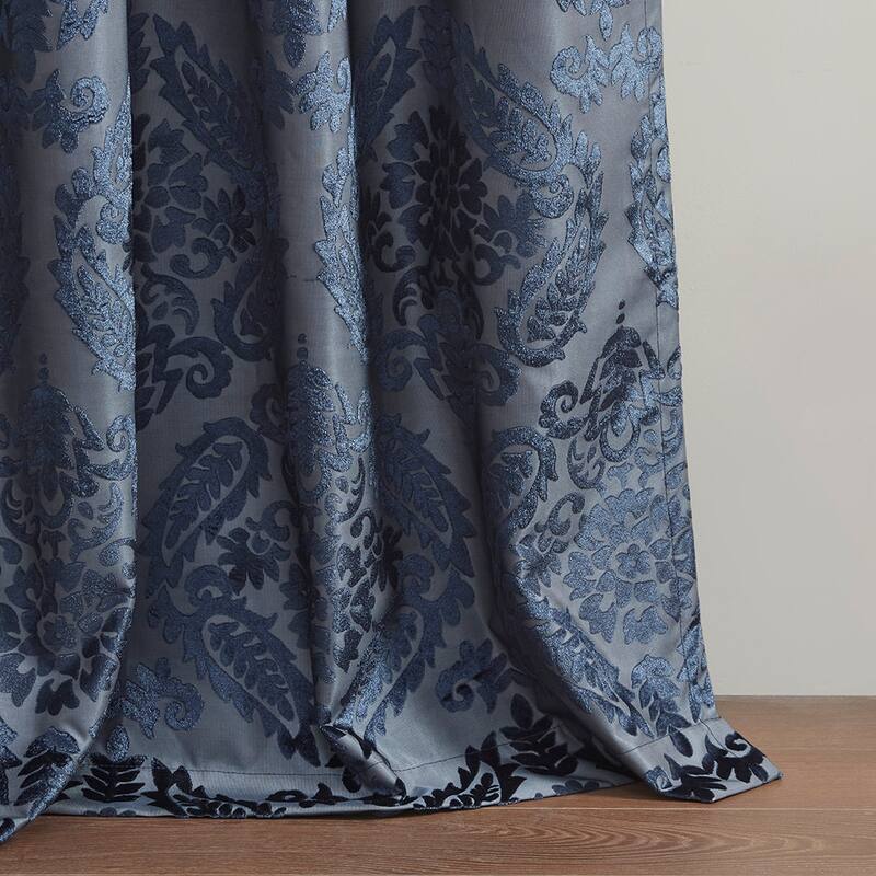 Knitted Jacquard Paisley Total Blackout Grommet Top Curtain Panel(Only 1 Pc Panel)
