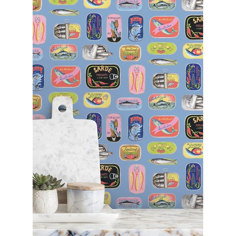 Rachel Antonoff Blue Sardine Tins Peel Stick Wallpaper