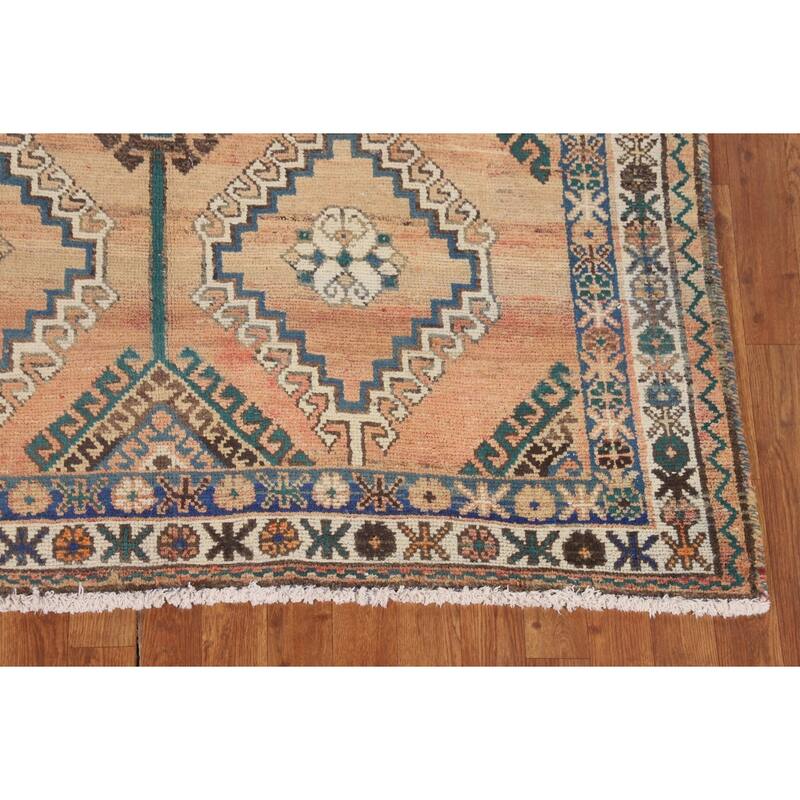 Orange Geometric Bakhtiari Persian Vintage Rug Handmade Wool Carpet - 5'0" x 10'0"