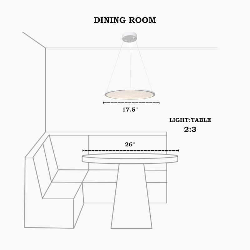 Modern 1-Light White Round LED Chandelier Minimalist Pendant Lights for Dining Room - 17.5" D x 61.5" H