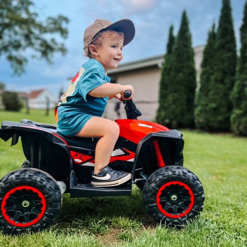 Aosom 12V Kids ATV Quad Car with Forward & Backward Function, Four Wheeler for Kids with Wear-Resistant Wheels, Music