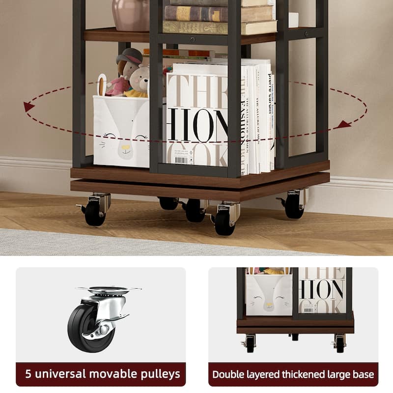 Anmytek 360 Rotating Corner Bookshelf with Wheels Space Saving Storage for Small Rooms