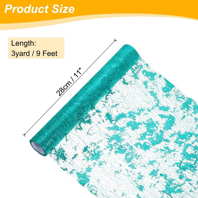 Table Runner, Sequin Gold Foil Thin Mesh Metallic Table Runner - Dark Green - 9 Feet