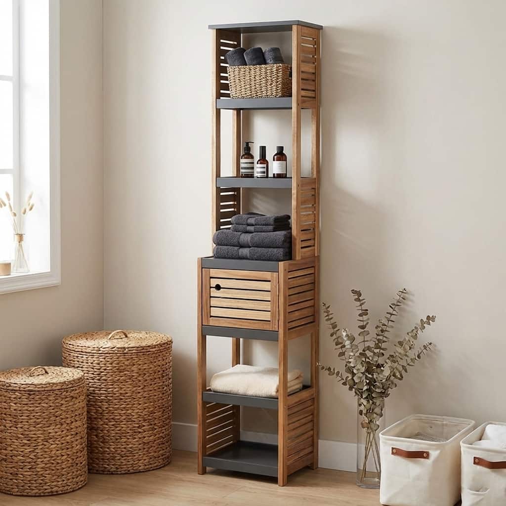 Tall Bathroom Storage Cabinet with Multiple Shelves and Vented Door - 15.3"L x 11.12"W x 67"H