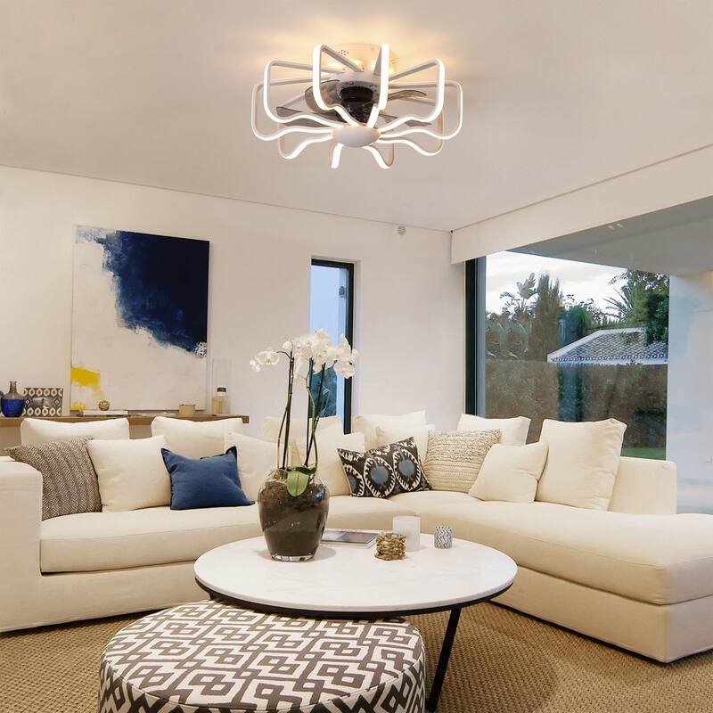 Starsky 22'' Drum Flush Mount Ceiling Fan with Light,6-Speed Low Profile Smart APP Control Ceiling Fan with Remote