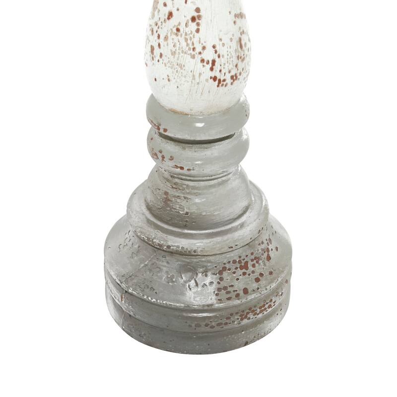 Black or Gray Aluminum Turned Style Pillar Candle Holder with White Accents (Set of 3) - S/3 20", 16", 12"H