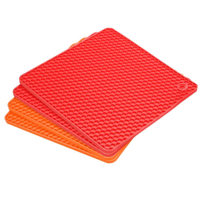 Silicone Trivet Mats 4pcs, Pot Holders for Hot Pan Pot Counter Mats - Orange+Red