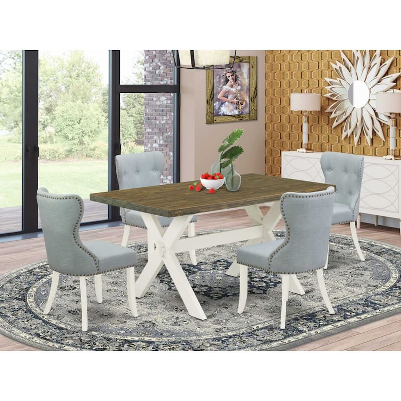 HomeStock 5-Piece Natural Oak Finish Solid Wood Top Dining Table with 4-Chairs