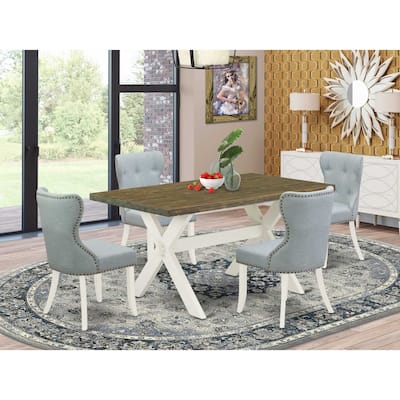 HomeStock 5-Piece Natural Oak Finish Solid Wood Top Dining Table with 4-Chairs