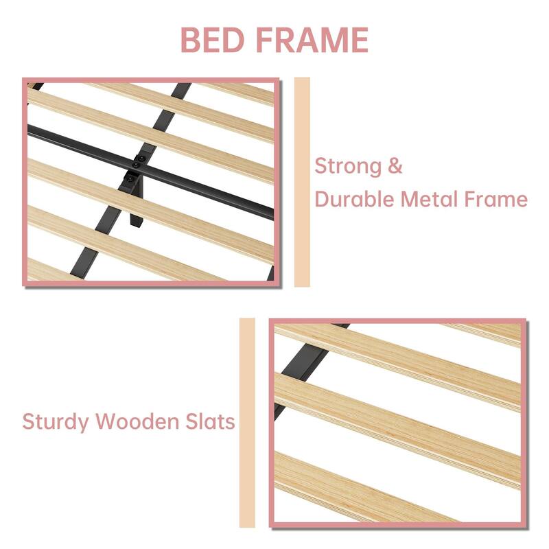 Velvet Upholstered Twin Platform Bed Frame, with Height Adjustable Headboard