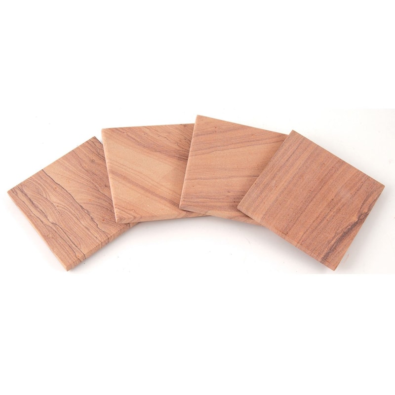 Cinnabar Sandstone 4 Pack Absorbent Stone Coasters with Cork Backing 4" Square Made in The USA Absorbent Wipes Clean - Brown