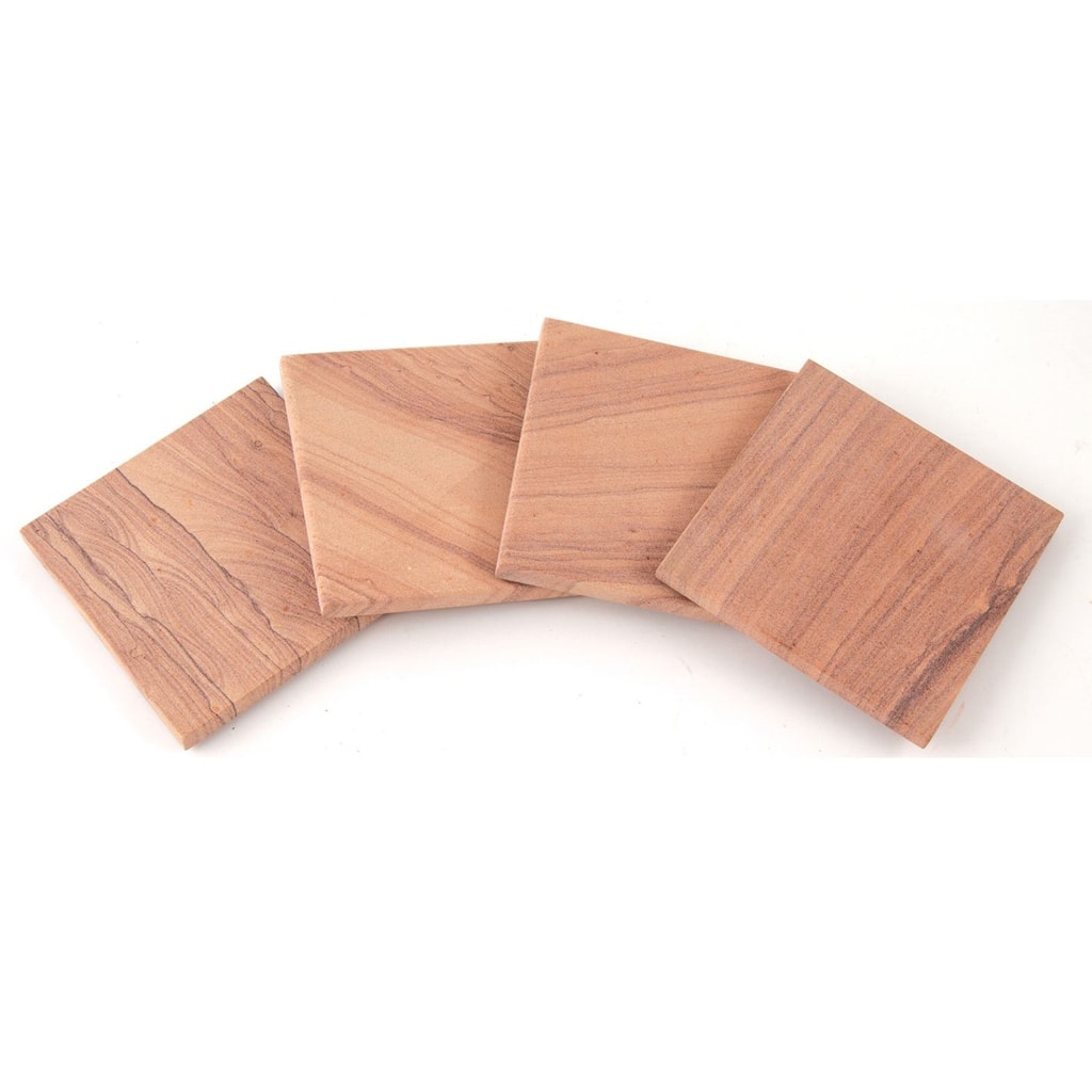 Cinnabar Sandstone 4 Pack Absorbent Stone Coasters with Cork Backing 4" Square Made in The USA Absorbent Wipes Clean