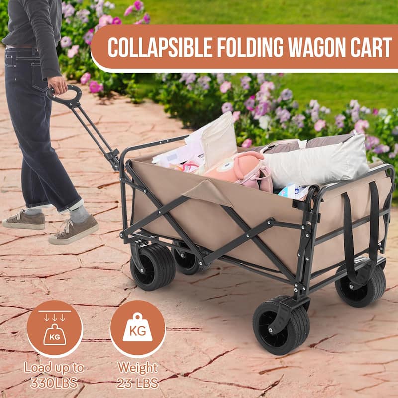 Collapsible Folding Wagon Cart Heavy Duty Utility Beach Wagon with Big Wheels Outdoor Foldable Wagons Carts for Garden Grocery