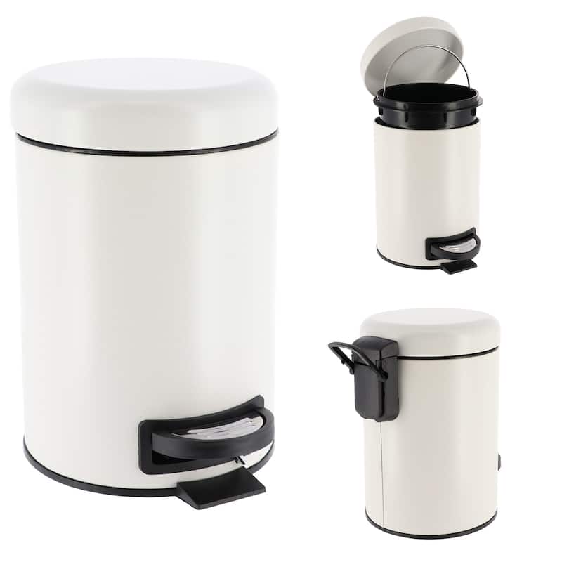 Evideco Soft Close Small Round Metal Bathroom Floor Step Trash Can - 3 liters - 0.8 gal.