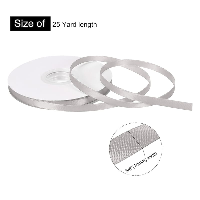 Double Faced Solid Satin Ribbon Polyester Fabric Roll for Gift Party - Grey - 3/8" x 25 Yard