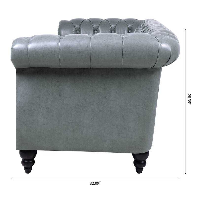 Chesterfield PU Leather 3 Seater Sofa, Upholstered Sofa with Rolled Armrests & Tufted Back, Lounge Sofa with Nailhead Trim