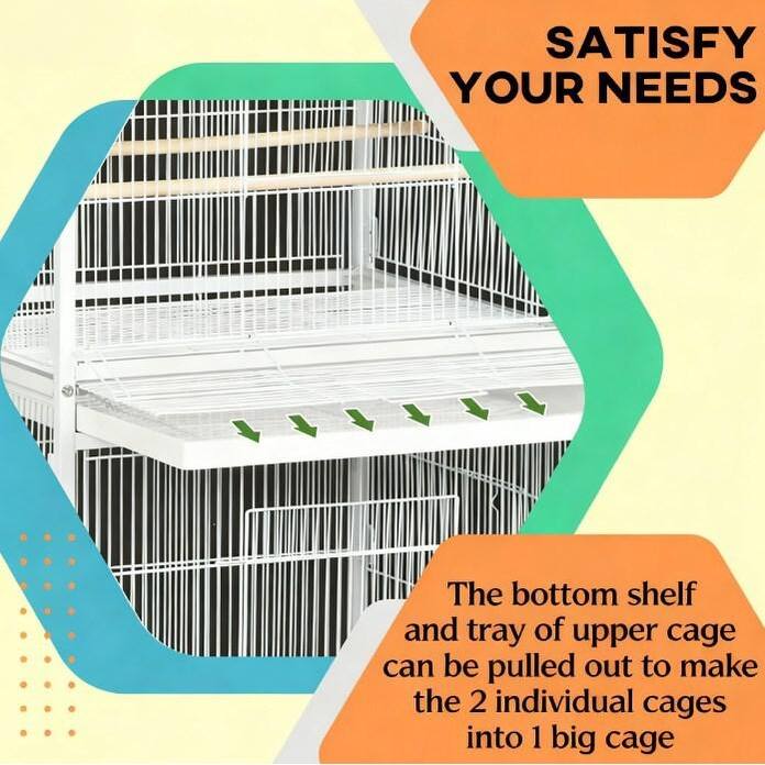 Metal Bird Cage Feeder with Rolling Stand, Perches, Food Containers, Doors & Wheels