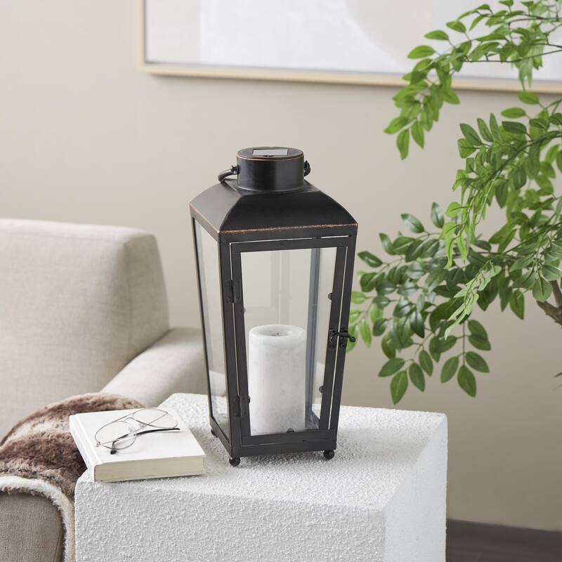 Metal Modern Indoor Outdoor Candle Lantern with Gold Accents - Black - Roche River Decor