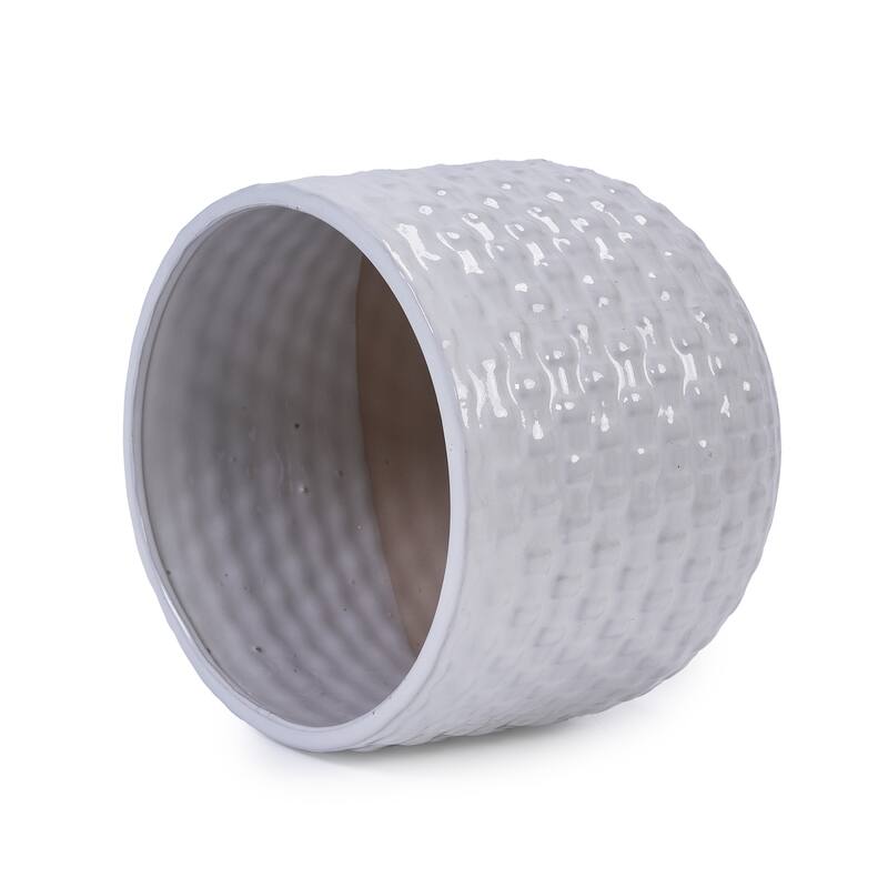 Set of 3 Ceramic Planters Geometric Texture for Orchids and Succulents