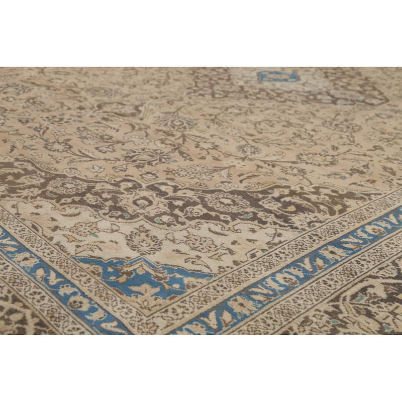 Traditional Mashad Persian Vintage Rug Handmade Wool Carpet - 9'10"x 12'11"