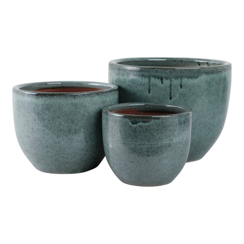 Round Ceramic Planters with Smooth Textured Design (Set of 3) - 11" x 11" x 9"