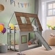 preview thumbnail 2 of 6, Cozy and Fun Wood Twin Size House Bunk Bed with Window Roof Shape Design with Ladder and Climbing Ramp